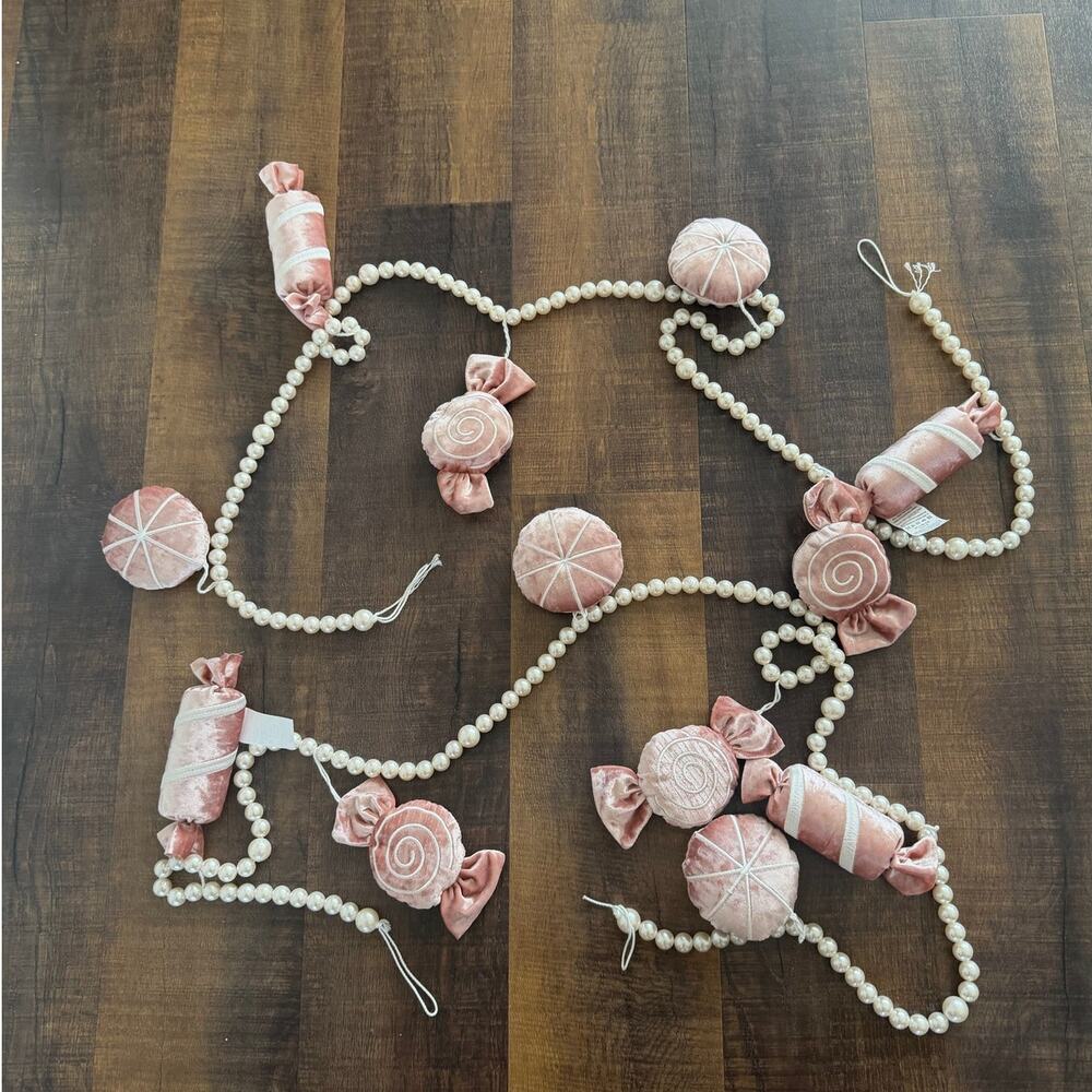 Martha Stewart Candy Shop Christmas Garland Pink Velvet Candy Pearl Bead 6 Ft